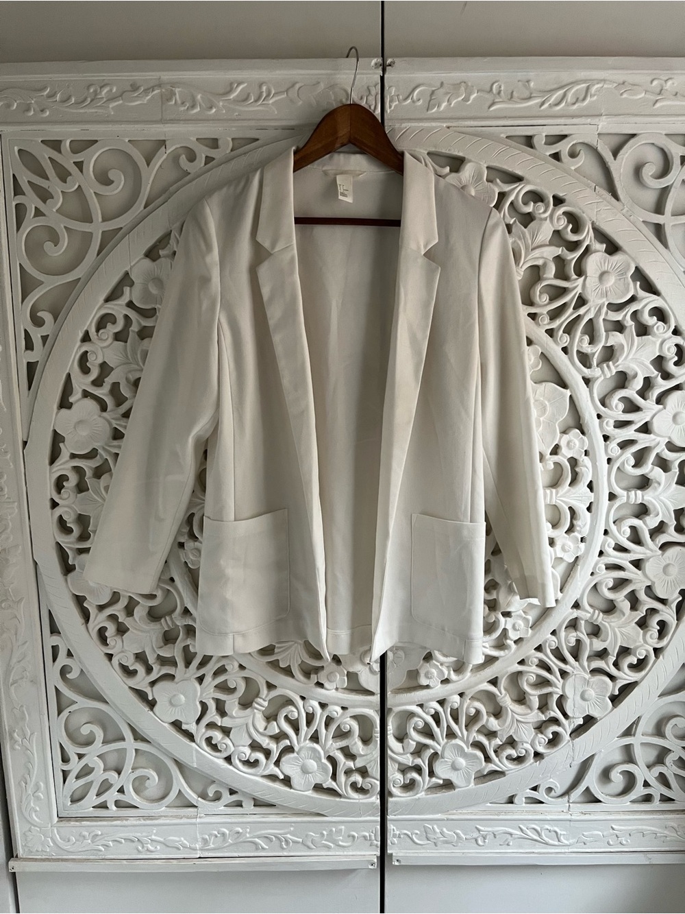 H&M White Open Front Blazer Size 6 Minimalist Career Office Jacket